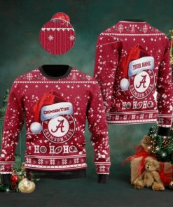 Alabama Crimson Tide NCAA Santa Claus Hat Ho Ho Ho 3D Custom Name Ugly Christmas Sweater