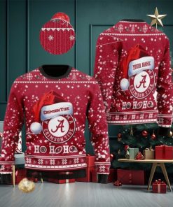 Alabama Crimson Tide NCAA Santa Claus Hat Ho Ho Ho 3D Custom Name Ugly Christmas Sweater