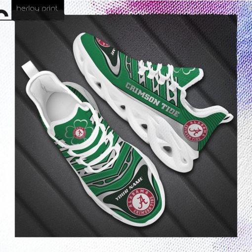 Alabama Crimson Tide NCAA St. Patrick’s Day Shamrock Custom Name Clunky Max Soul Shoes Sneakers For Mens Womens