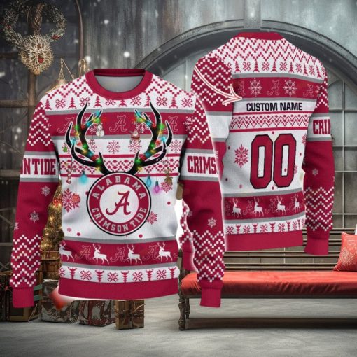 Alabama Crimson Tide Reindeer Pattern Special Custom Name And Number Ugly Christmas Sweater NCAA Fans Gifft