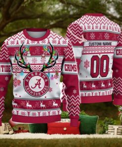 Alabama Crimson Tide Reindeer Pattern Special Custom Name And Number Ugly Christmas Sweater NCAA Fans Gifft
