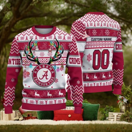 Alabama Crimson Tide Reindeer Pattern Special Custom Name And Number Ugly Christmas Sweater NCAA Fans Gifft