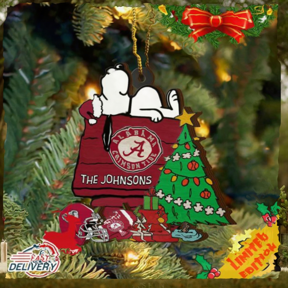 Alabama Crimson Tide Snoopy Christmas NCAA Ornament Custom Name