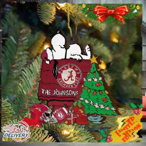 Alabama Crimson Tide Snoopy Christmas NCAA Ornament Custom Name