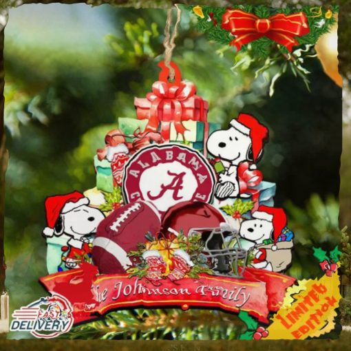 Alabama Crimson Tide Snoopy Christmas NCAA Ornament Personalized Your Family Name