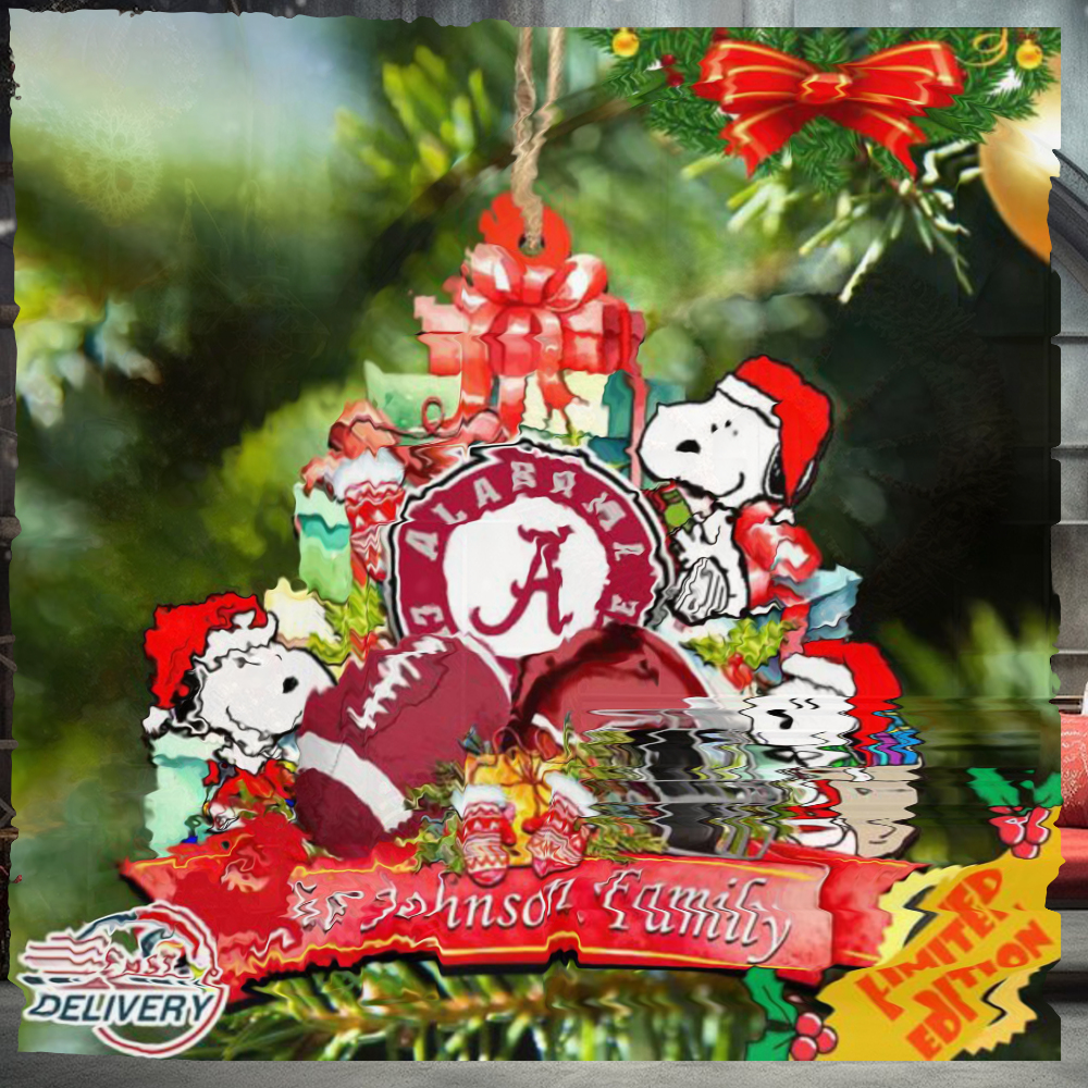 Alabama Crimson Tide Snoopy Christmas NCAA Ornament Personalized Your Family Name Alabama Crimson Tide Snoopy Christmas NCAA Ornament Personalized Your Family Name
