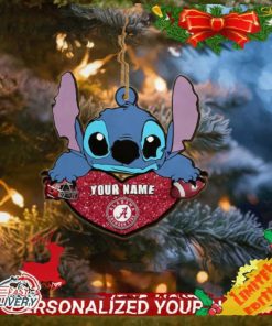 Alabama Crimson Tide Stitch Custom Name Ornament NCAA And Stitch With Heart Ornament