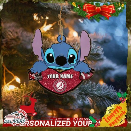 Alabama Crimson Tide Stitch Custom Name Ornament NCAA And Stitch With Heart Ornament