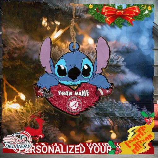Alabama Crimson Tide Stitch Custom Name Ornament NCAA And Stitch With Heart Ornament