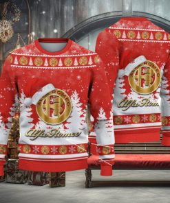 Alfa Romeo Red Logo Wearing Santa Hat Christmas Gift Ugly Christmas Sweater For Car Lover 3D Sweater