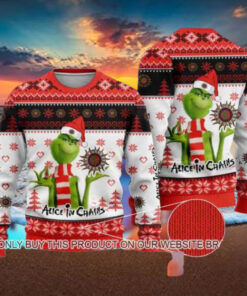 Alice In Chains With The Grinch Santa Hat 2024 Ugly Christmas Sweater