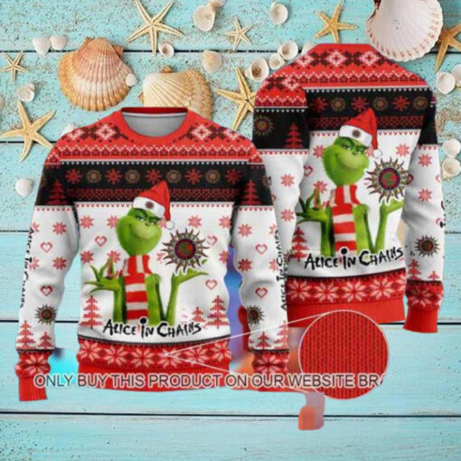 Alice In Chains With The Grinch Santa Hat 2024 Ugly Christmas Sweater