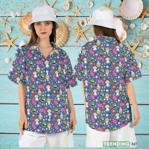 Alice in Wonderland Hawaiian Shirt Tropical Cheshire Cat Hawaii Shirt Mad Hatter Aloha Shirt