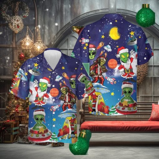 Aliens In Santa Costume Hawaiian Shirt Funny Christmas Shirt Gifts For Sibling