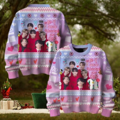 All I Want For Valentines Day Is BTS Chirstmas Gifts 2024 Xmas For Family And Friends Ugly Sweater
