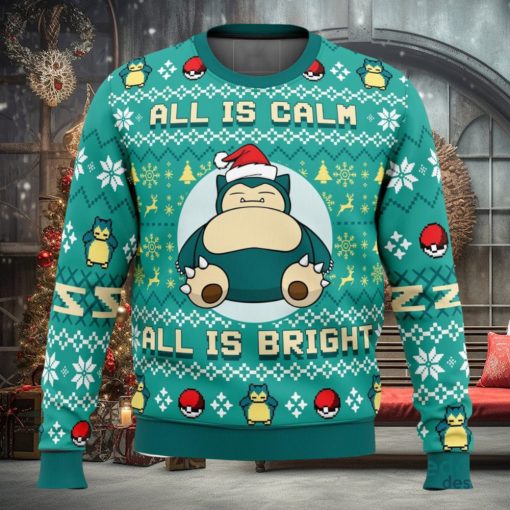 All Is Calm All Bright Snorlax Pokemon 3D Ugly Christmas Sweater Unisex Christmas Sweater For Men And Women