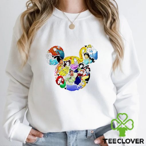 All Princess Disney chibi in Mickey Mouse head hoodie, sweater, longsleeve, shirt v-neck, t-shirt