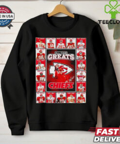 All time greats Kansas City Chiefs Len Dawson Derrick Thomas Patrick Mahomes Travis Kelce signatures shirt