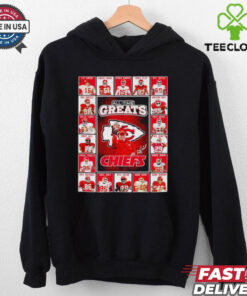 All time greats Kansas City Chiefs Len Dawson Derrick Thomas Patrick Mahomes Travis Kelce signatures shirt