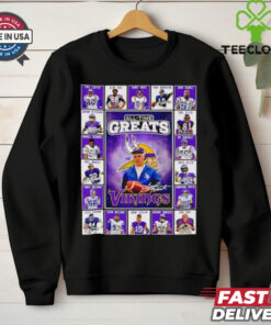 All time greats Minnesota Vikings Cris Carter Alan Page Randy Moss Fran Tarkenton signatures shirt