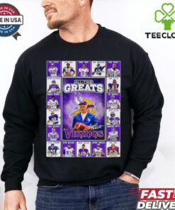 All time greats Minnesota Vikings Cris Carter Alan Page Randy Moss Fran Tarkenton signatures shirt