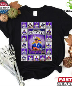 All time greats Minnesota Vikings Cris Carter Alan Page Randy Moss Fran Tarkenton signatures shirt