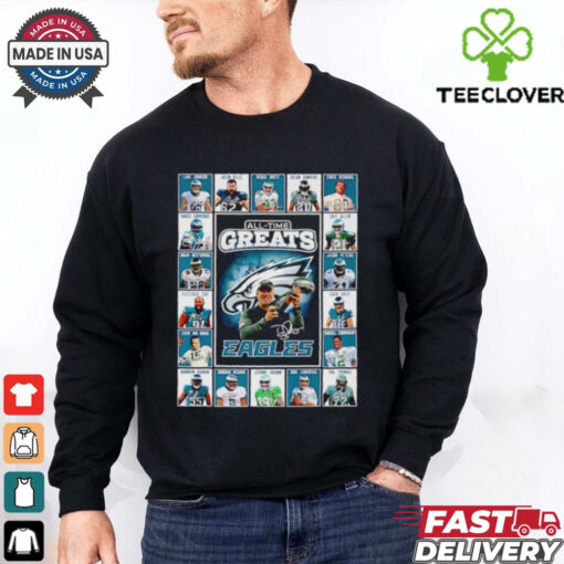 All time greats Philadelphia Eagles Lane Johnson Jason Kelce Reggie White Brian Dawkins signatures shirt