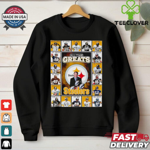 All time greats Pittsburgh Steelers Ben Roethlisberger Troy Polamalu Joe Greene Jack Lambert signatures shirt