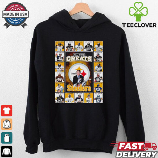 All time greats Pittsburgh Steelers Ben Roethlisberger Troy Polamalu Joe Greene Jack Lambert signatures shirt