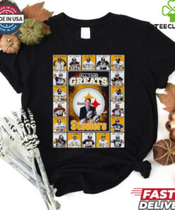 All time greats Pittsburgh Steelers Ben Roethlisberger Troy Polamalu Joe Greene Jack Lambert signatures shirt