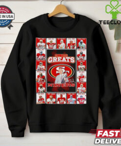 All time greats San Francisco 49ers Terrell Owens Jerry RIce Joe Montana Steve Young signatures shirt