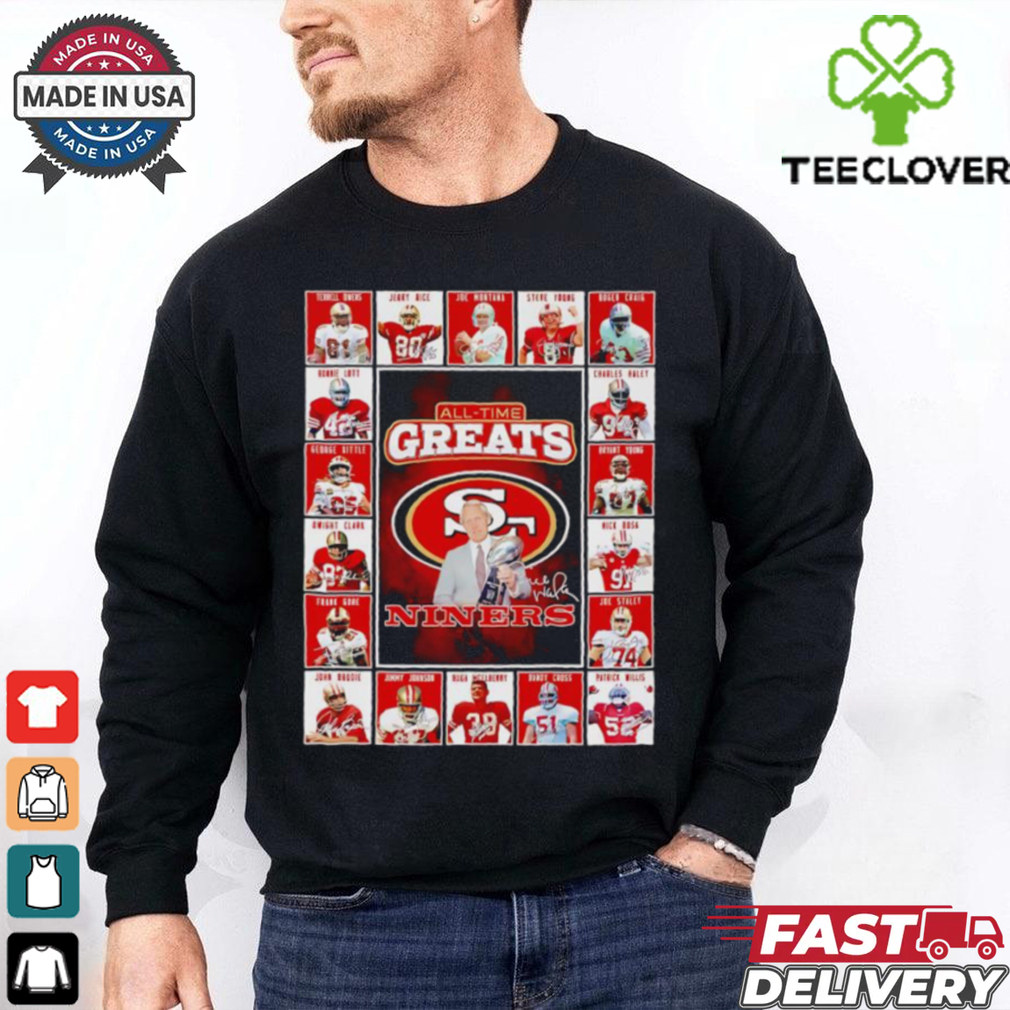 All time greats San Francisco 49ers Terrell Owens Jerry RIce Joe Montana Steve Young signatures shirt All time greats San Francisco 49ers Terrell Owens Jerry RIce Joe Montana Steve Young signatures shirt