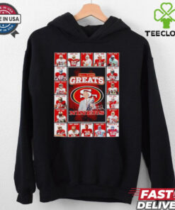 All time greats San Francisco 49ers Terrell Owens Jerry RIce Joe Montana Steve Young signatures shirt