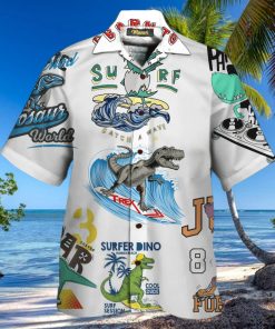 Amazing Surfer Dino T Rex Surfing Aloha Hawaiian Shirts