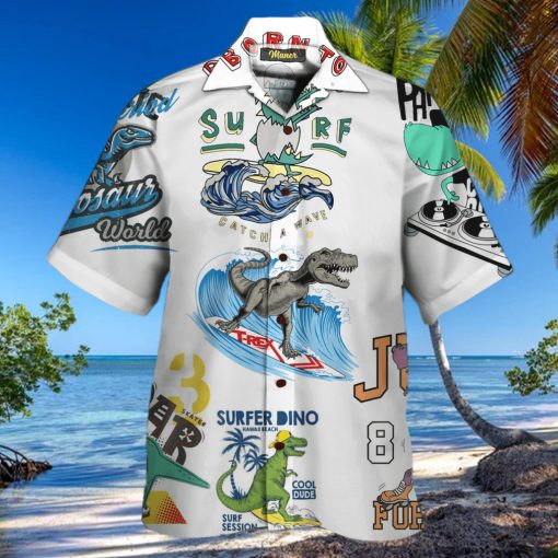 Amazing Surfer Dino T Rex Surfing Aloha Hawaiian Shirts