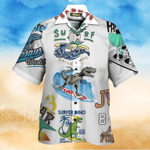 Amazing Surfer Dino T Rex Surfing Aloha Hawaiian Shirts