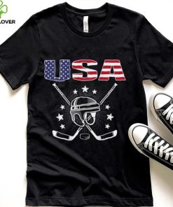 America Ice Hockey Fans Jersey USA Flag Puck Hockey Sticks T Shirt