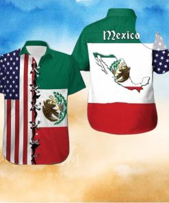 America Mexico Flag United on this Patriotic Hawaiian Shirt