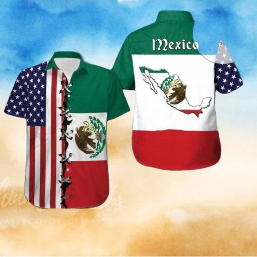 America Mexico Flag United on this Patriotic Hawaiian Shirt