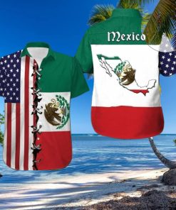 America Mexico Flag United on this Patriotic Hawaiian Shirt