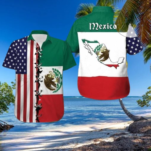 America Mexico Flag United on this Patriotic Hawaiian Shirt