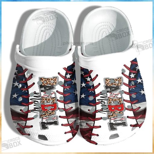 America Mom Leopard Baseball Crocs Shoes Gift For Mother