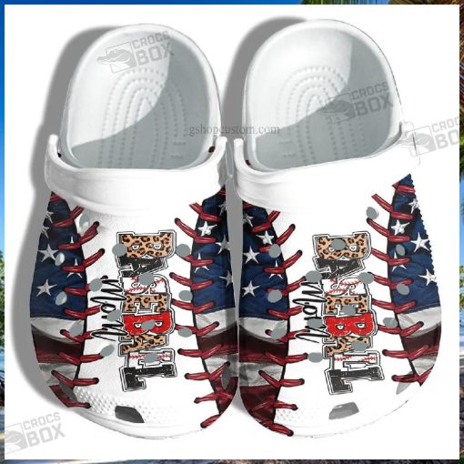 America Mom Leopard Baseball Crocs Shoes Gift For Mother