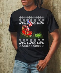 America Santa Claus With Coqui Frog Ugly Xmas Shirt