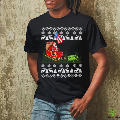 America Santa Claus With Coqui Frog Ugly Xmas Shirt