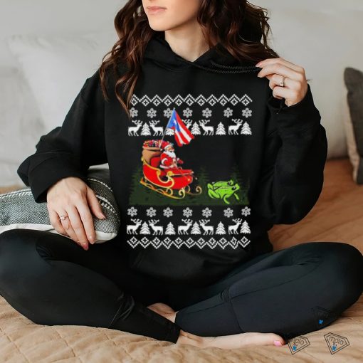 America Santa Claus With Coqui Frog Ugly Xmas Shirt