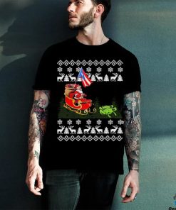 America Santa Claus With Coqui Frog Ugly Xmas Shirt