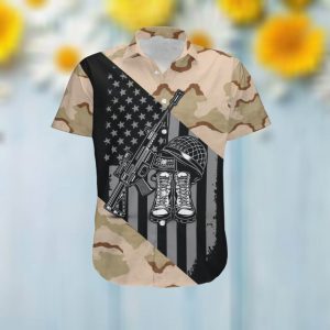 American Flag Veteran Military Symbols Camouflage Men Hawaiian Aloha Tropical Beach Button Up Shirt For US Coast Guard