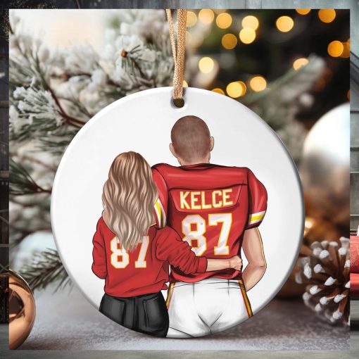 American Football Couple Ceramic Circle Ornament