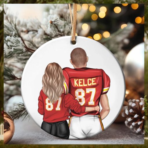 American Football Couple Ceramic Circle Ornament